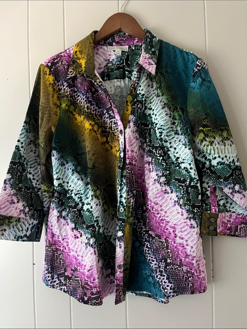 Colorful Snake Print Button-Up Shirt